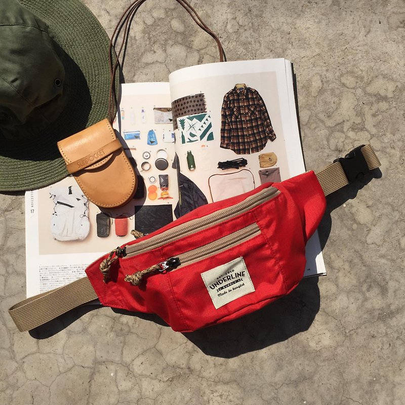New Red Ripstop Nylon Waist Bag / Vintage Style / everyday bag / travel - กระเป๋าแมสเซนเจอร์ - วัสดุอื่นๆ สีแดง