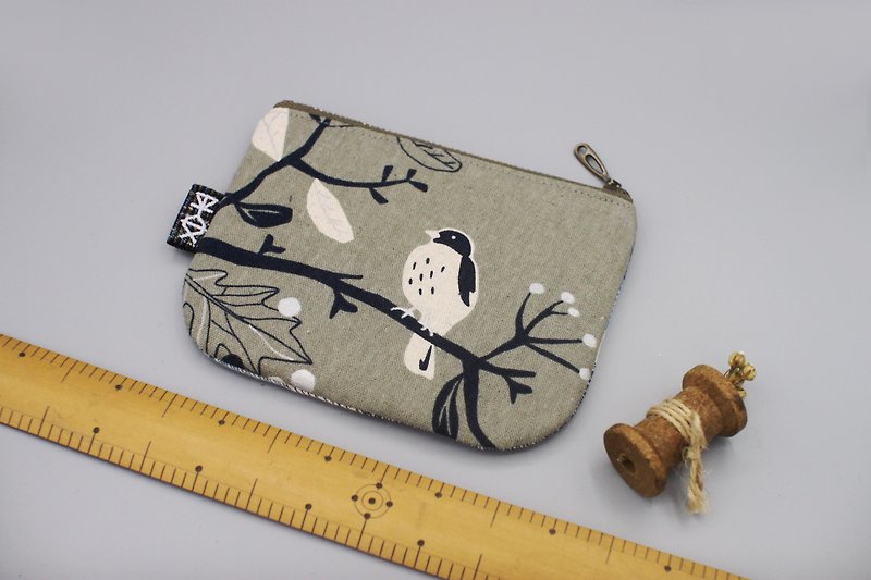 Discontinued-Heian Xiaole Bag-Bird and Silver Grey Tree, the last one, double-sided - Wallets - Cotton & Hemp Gray