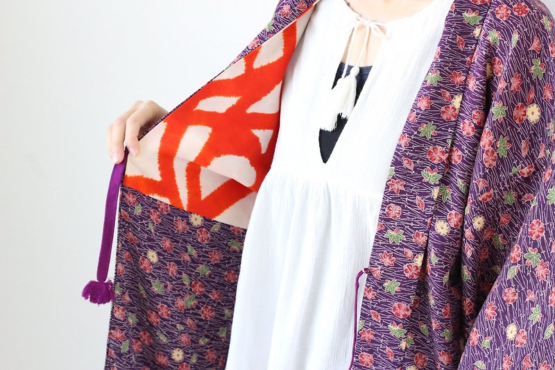 soft silk kimono,haori, kimono robe, purple kimono /4058 - เสื้อแจ็คเก็ต - ผ้าไหม สีม่วง