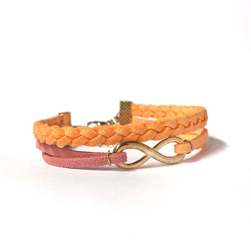 Handmade Double Braided Infinity Bracelets Rose Gold Series – orange - สร้อยข้อมือ - วัสดุอื่นๆ สีส้ม