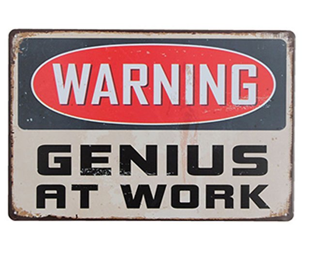 "Warning Genius at Work" Laminated Funny Sign