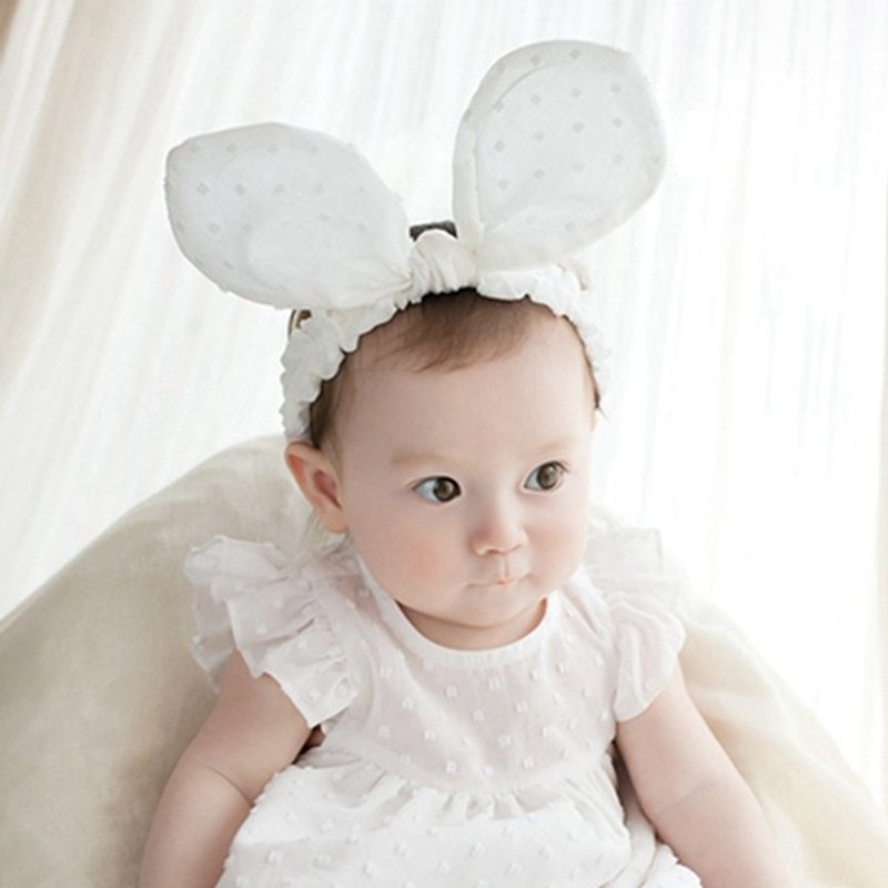 韓國Happy Prince Mariel長耳兔女嬰童髮帶  韓國製 - 嬰兒帽/髮帶 - 棉．麻 白色