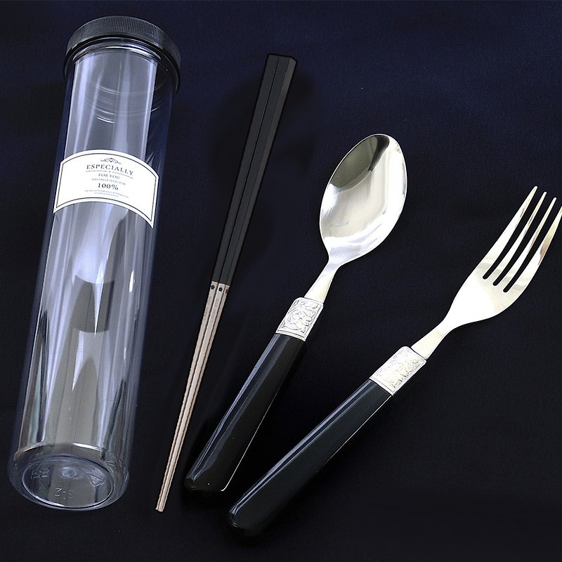 【GIFT IDEAS】 LAYANA  3 Pieces Cutlery Set Black Red White - Chopsticks - Stainless Steel Multicolor