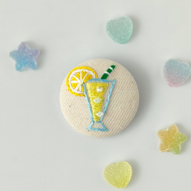 レモネードの刺繍ヘアゴム - 髮夾/髮圈 - 棉．麻 黃色