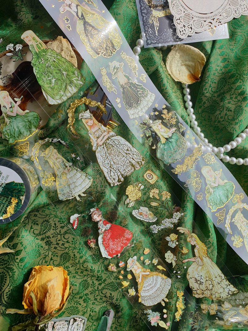 Proprietaire de jardin printanie GOLD Foil paper PET Tape girl washi collage - 紙膠帶/和紙/PET - 其他金屬 金色