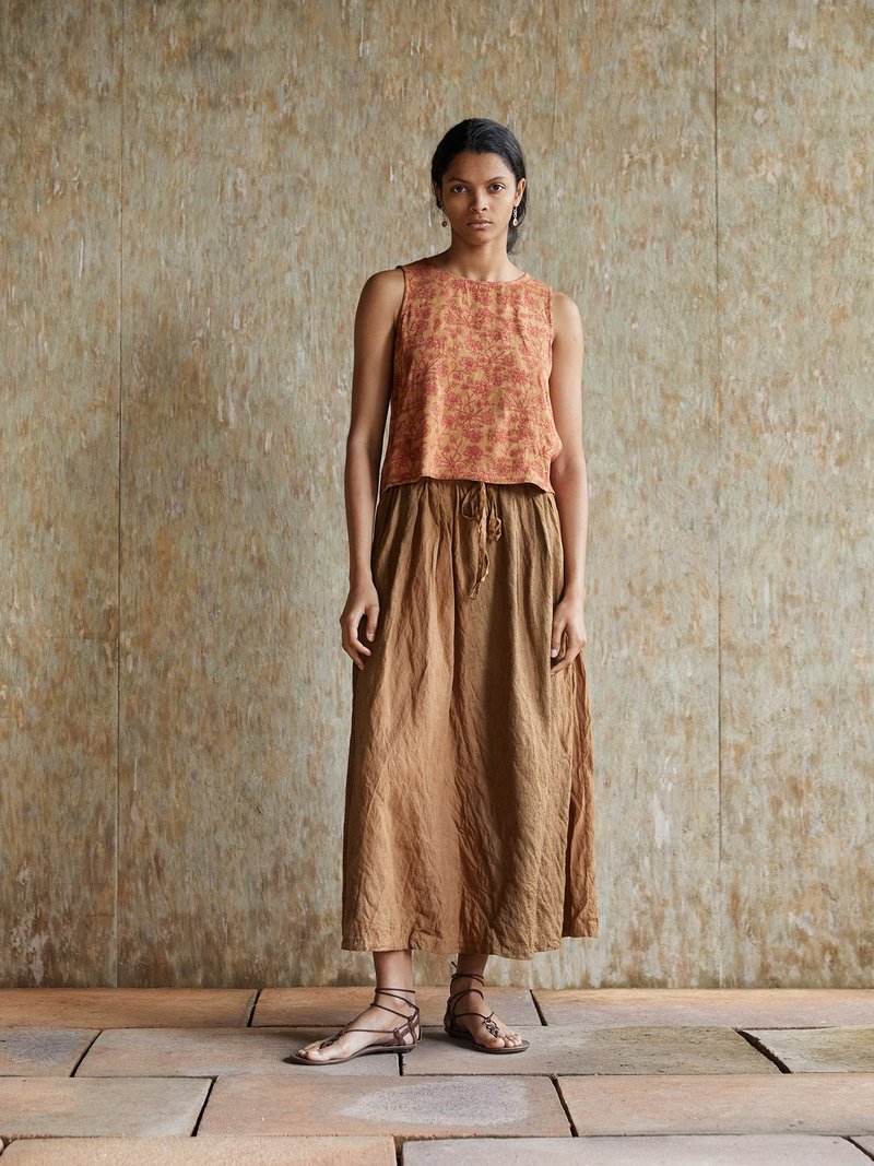 レトロな趣きと文学的な感性。リネン植物染めスカート - スカート - その他の素材 