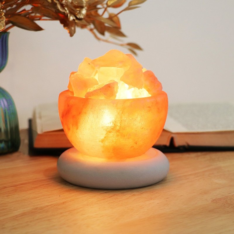 小玫瑰聚寶盆 I 清水模 I 原色甜甜圈底座 l 招財納福 I 鹽燈 - 燈具/燈飾 - 水泥 