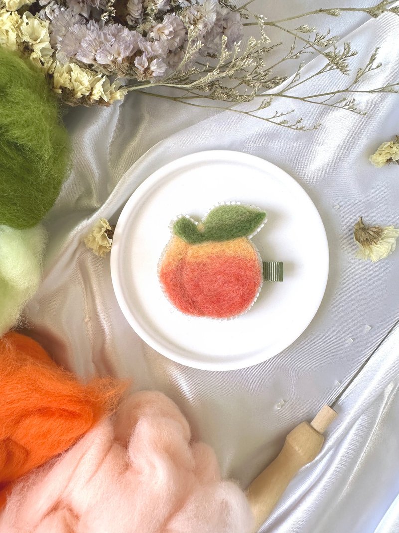 Wool felt peach bead embroidery fruity colorful baby hair clip newborn hair accessories - Baby Accessories - Wool Orange