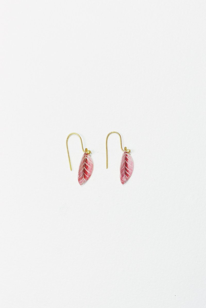 Hand Drawn Earrings - Leaves - ต่างหู - ทองแดงทองเหลือง สึชมพู