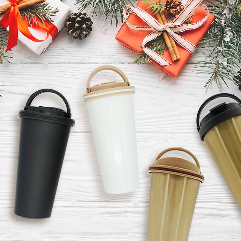 Christmas gift-Double stainless steel portable coffee cup (gold, white) - Vacuum Flasks - Stainless Steel Multicolor