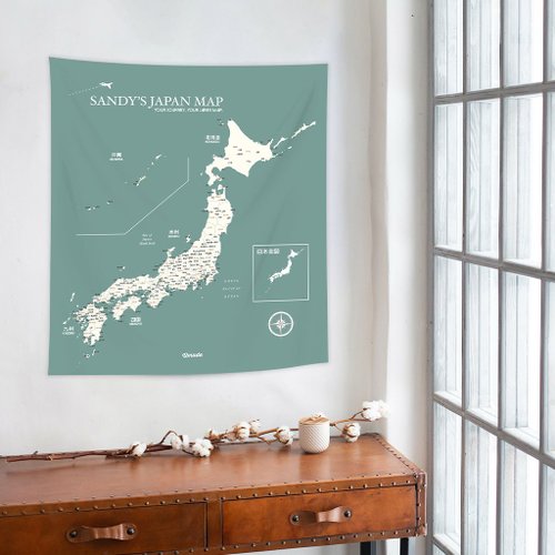 日本地図(ウォールタペストリー/クロス シリーズ)-グリーン