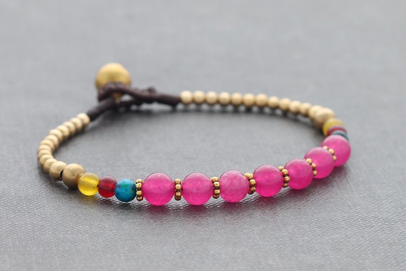 Fuchsia Petite Oriental Bracelets Brass Woven Vintage Inspire - Bracelets - Stone Pink