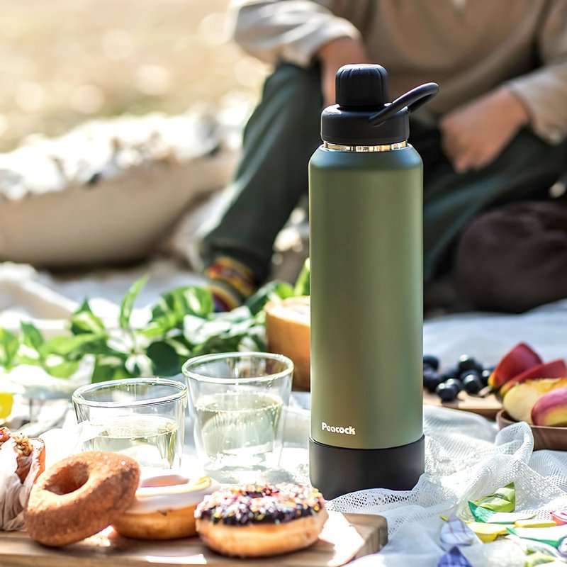 [Peacock] 1000ML Stainless Steel thermos cup for sparkling water and carbonated drinks - military green - กระบอกน้ำร้อน - สแตนเลส สีเขียว