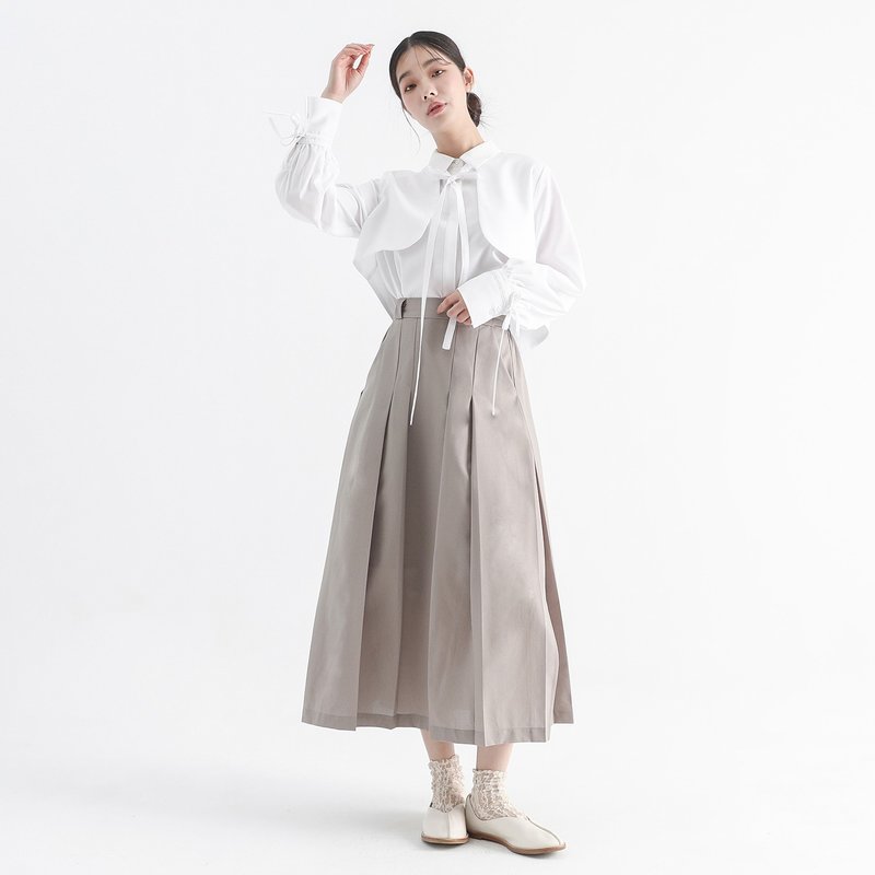 Jiban_bond pleated slit Khaki - Skirts - Polyester Khaki