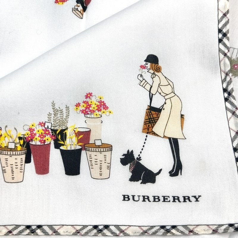 Burberry Vintage Handkerchief Women and Wire Fox Terrier on White 19 x 19 inches - 手帕 - 棉．麻 白色