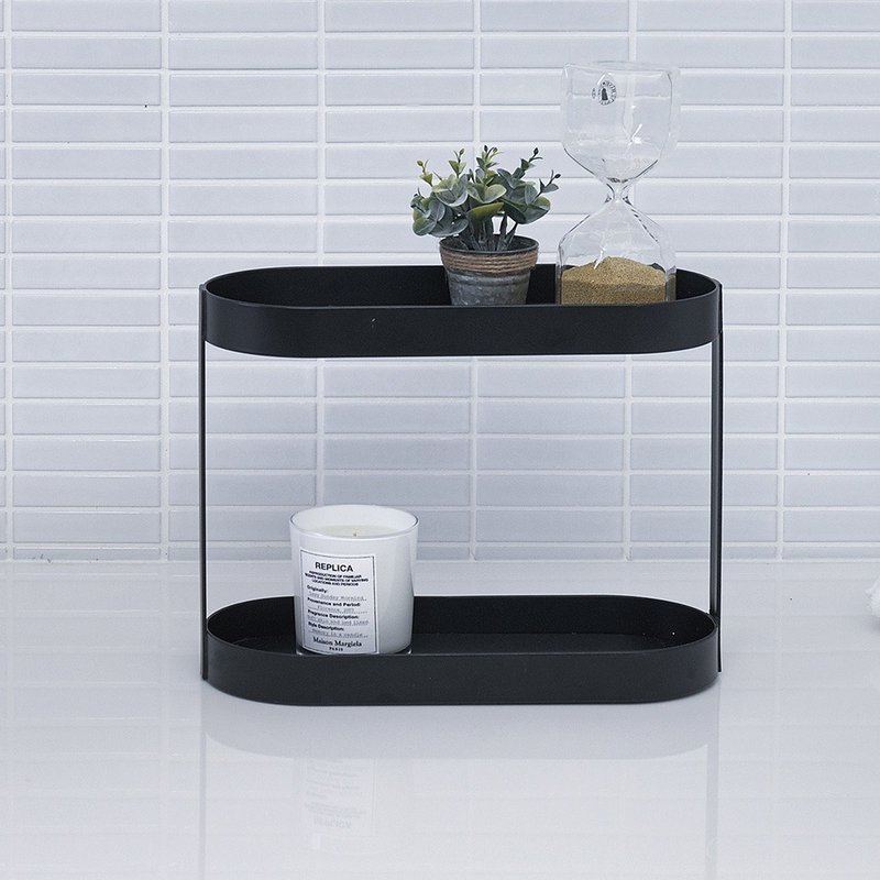 【Sim'n Coz】Double-layer Bathroom Amenities Rack / Bottle Storage Rack (Black) - Bathroom Supplies - Other Metals Black