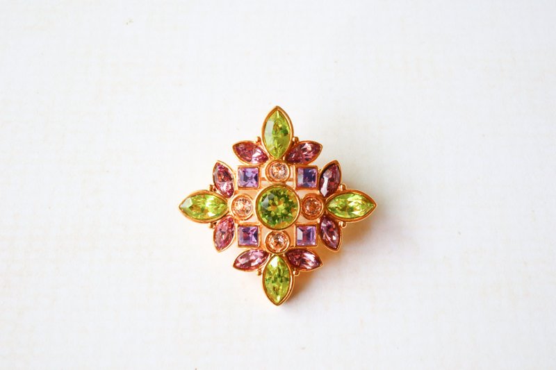 [Pinkoi exclusive] Diamond brooch lime x purple - Brooches - Glass Green