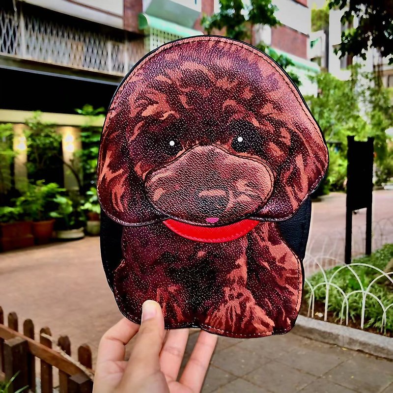 Poodle wearing a red collar childlike crossbody bag/animal bag-Kole Village - Messenger Bags & Sling Bags - Faux Leather Brown
