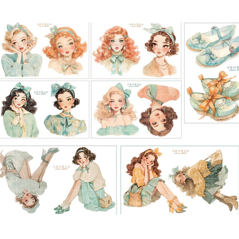 mint girl character sticker girl illustration sticker 0012 nakwon atelier - 貼紙 - 紙 