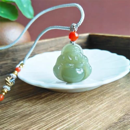 セール Y31)中国和田玉水滴形精彫笑仏弥勒仏像玉牌玉吊墜開運玉器貴重白玉 500x0.jpg