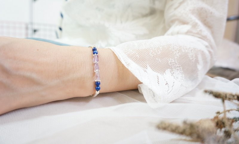 Purple crystal lapis lazuli bracelet bracelet original handmade - Bracelets - Gemstone Blue