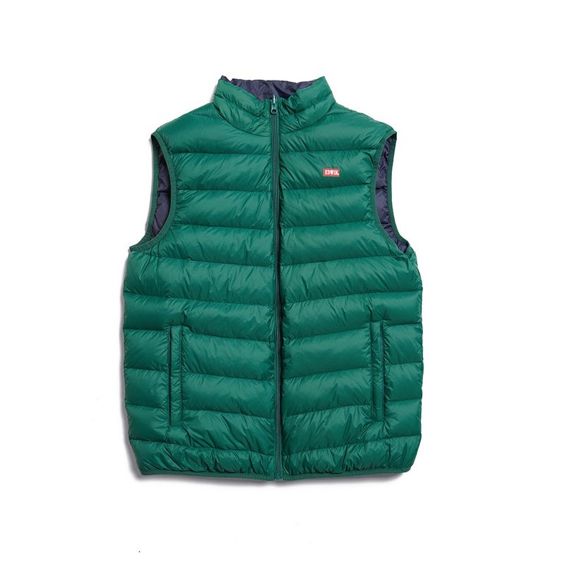 EDWIN 男款  超輕量可收納雙面穿羽絨背心 (苔綠色) #外套 - 男夾克/外套 - 棉．麻 綠色