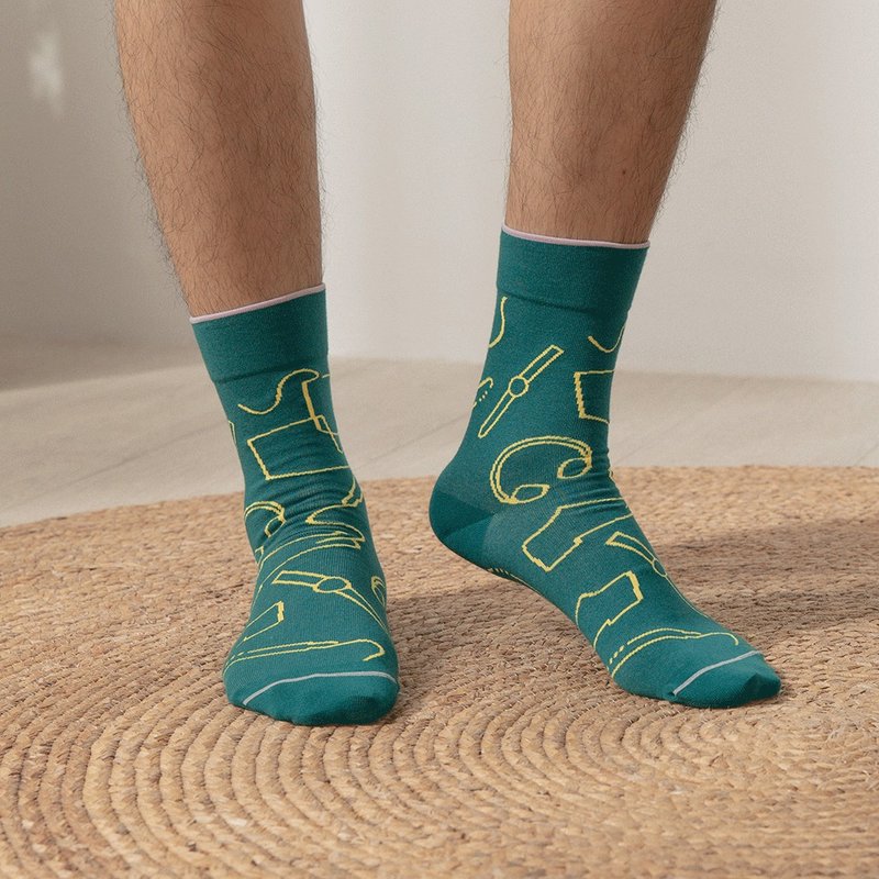 A cup of American/ Teal(F)-MIT designed antibacterial mid-calf socks - ถุงเท้า - ผ้าฝ้าย/ผ้าลินิน สีเขียว