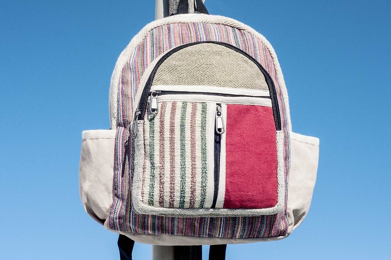 Cotton and linen stitching design backpack backpack national mountaineering bag patch cloth cotton and linen backpack - travel - Backpacks - Cotton & Hemp Multicolor