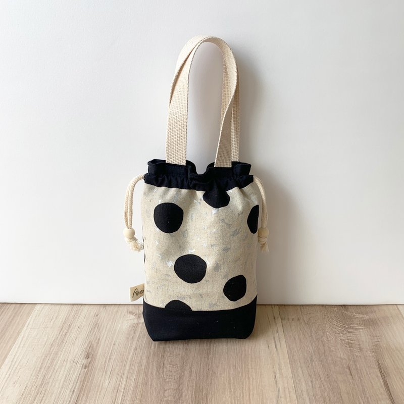 【River】Beam Tote Bag (Small)/Japanese Fabric/Hot Silver Dots-Rice - กระเป๋าถือ - ผ้าฝ้าย/ผ้าลินิน สีกากี