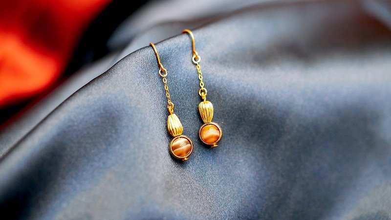 Sunlight antiques rocking toffee / pendant earrings / k gold earrings / agate earrings - Earrings & Clip-ons - Semi-Precious Stones Gold
