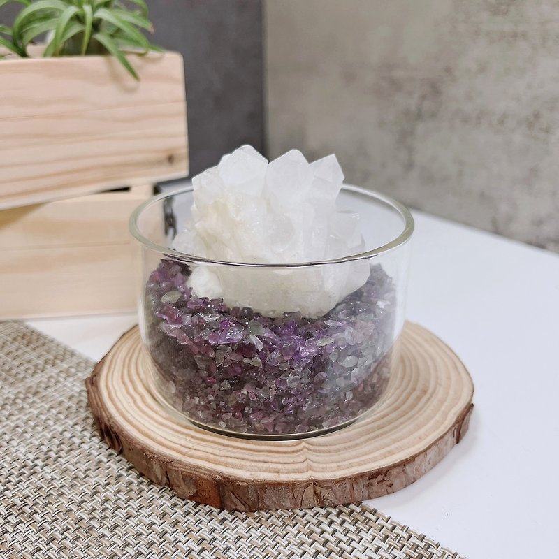白水晶簇 紫水晶碎石盆 辦公桌小擺件 - 裝飾/擺設  - 水晶 