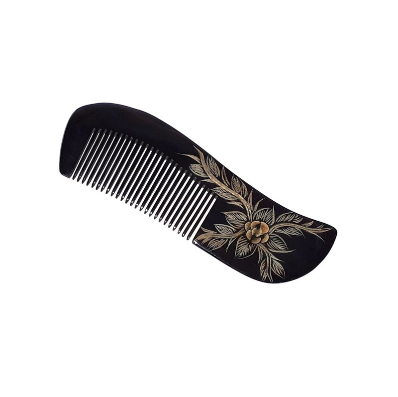 Natural Buffalo Horn Comb – Handmade Anti-Static Fine Tooth Hair Comb for Women - 彩妝刷具/鏡子/梳子 - 環保材質 黑色