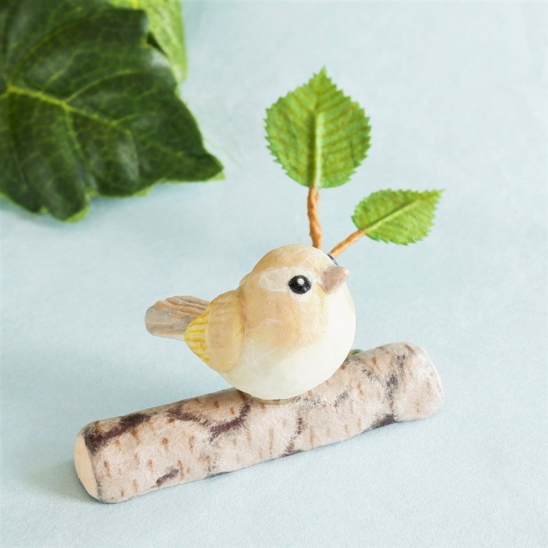 和紙で色付けした置物　枝にとまるウグイス - 擺飾/家飾品 - 黏土 卡其色