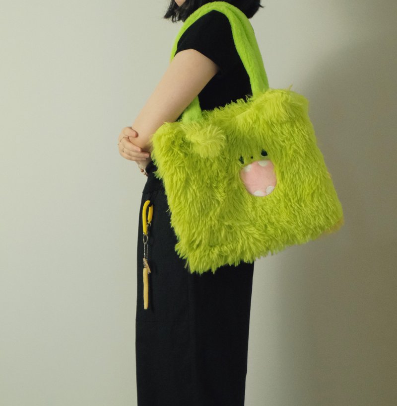 Cartoon Plush Childlike Monster Handbag - Grass Green - Handbags & Totes - Other Materials Green