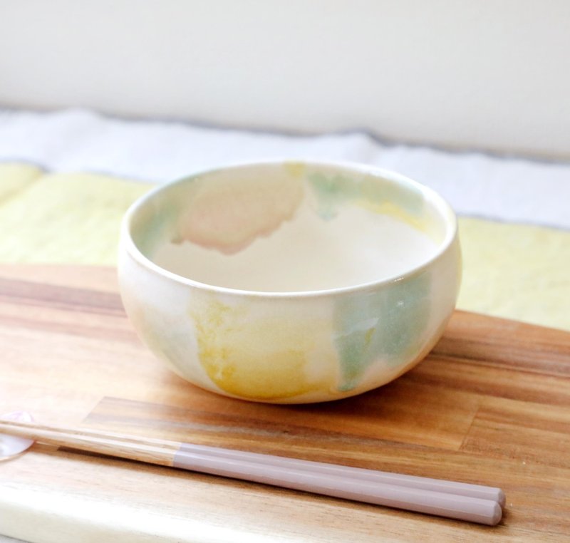 生成色のマット釉と春色三彩の丸鉢 ３ - 碗 - 陶 黃色