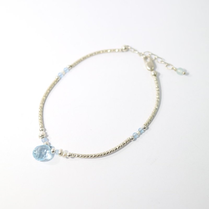 Dazzling ~ Stone_ _ blue agate natural pearl sterling silver bracelets - Bracelets - Gemstone Blue