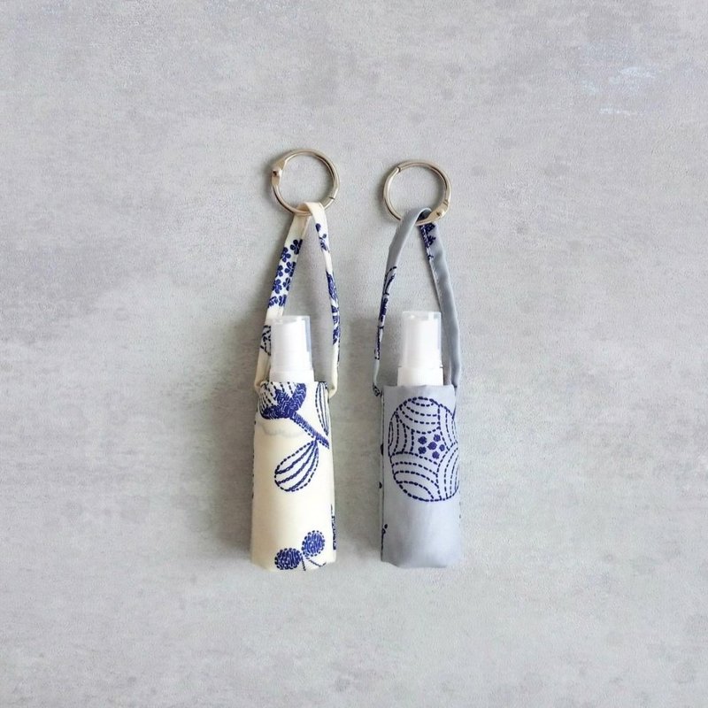 【BAC/酒精噴瓶隨身袋】刺繡印花 白 防水尼龍布 可調長短可掛! - 居家收納/收納盒/儲物盒 - 防水材質 藍色