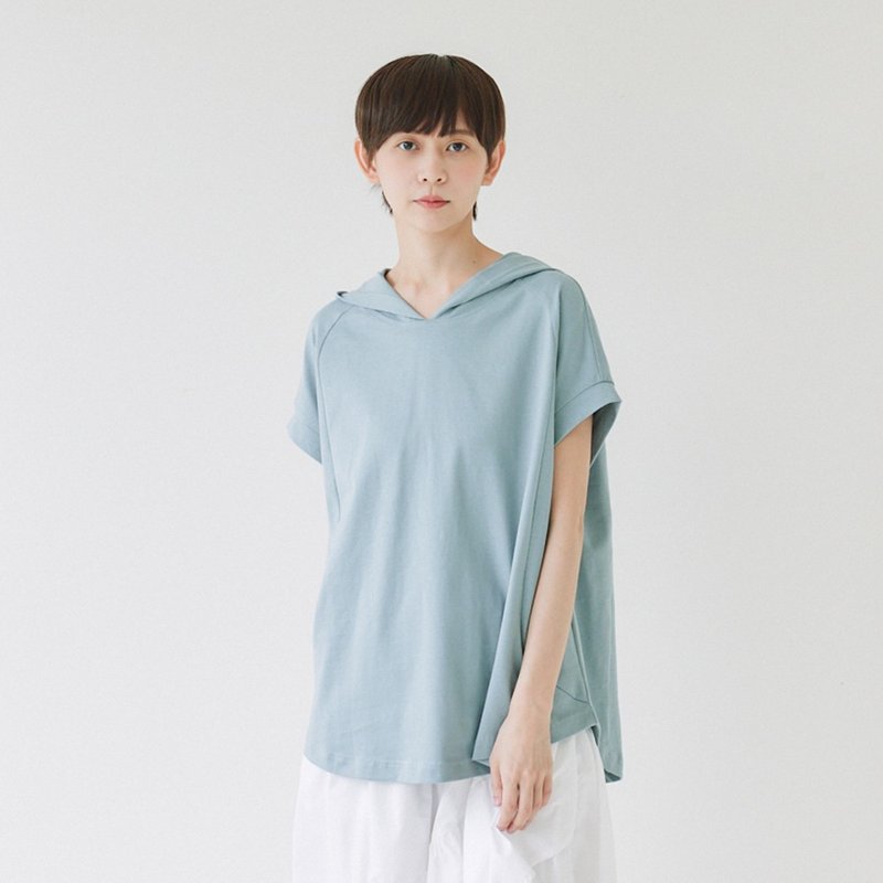 【Simply Yours】連帽重磅短袖T 藍F - 女上衣/長袖上衣 - 棉．麻 藍色
