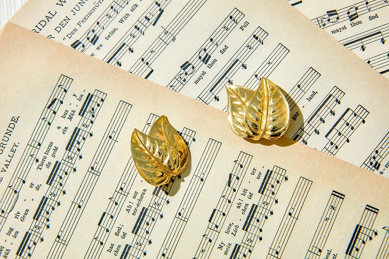 【美國帶回 西洋古董飾品】1980年代美國飾品 琴譜上的落葉 夾式 - 耳環/耳夾 - 其他金屬 