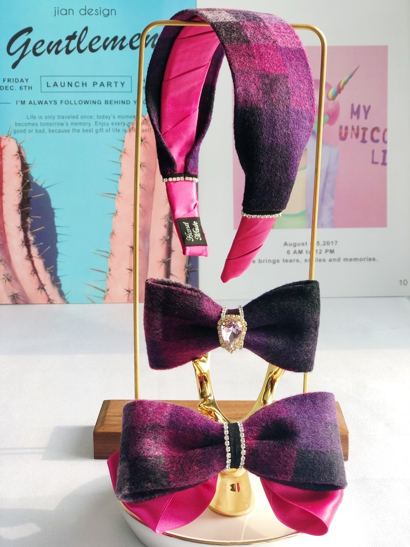 原創漸變玫紅色禮盒款髮箍  可單排 - 髮箍/髮帶 - 其他材質 粉紅色