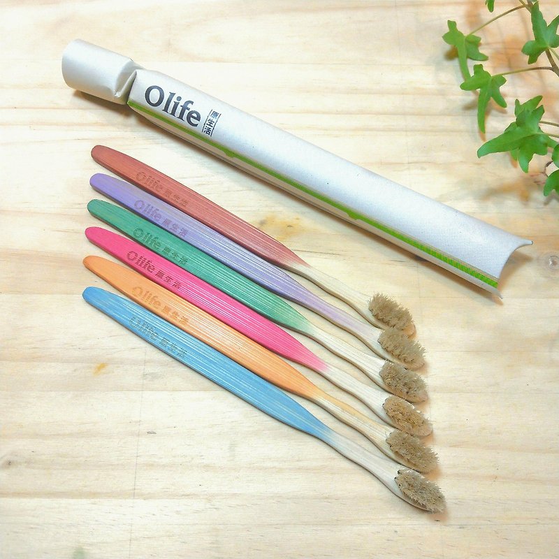 Olife Natural Handmade Bamboo Toothbrush [Moderate Softness White Horse Gradient Color 6 Pack] - อื่นๆ - ไม้ไผ่ หลากหลายสี