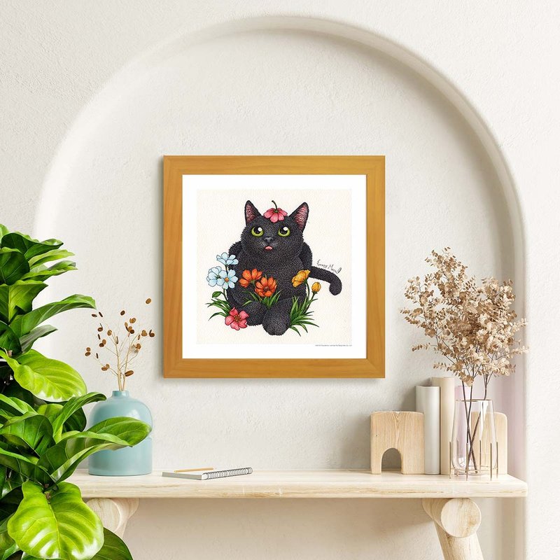 [Blooming Flowers─Little Black] Cat Crazy/Framed/Museum Grade Giclee/Reproduction Painting - โปสเตอร์ - กระดาษ สีดำ