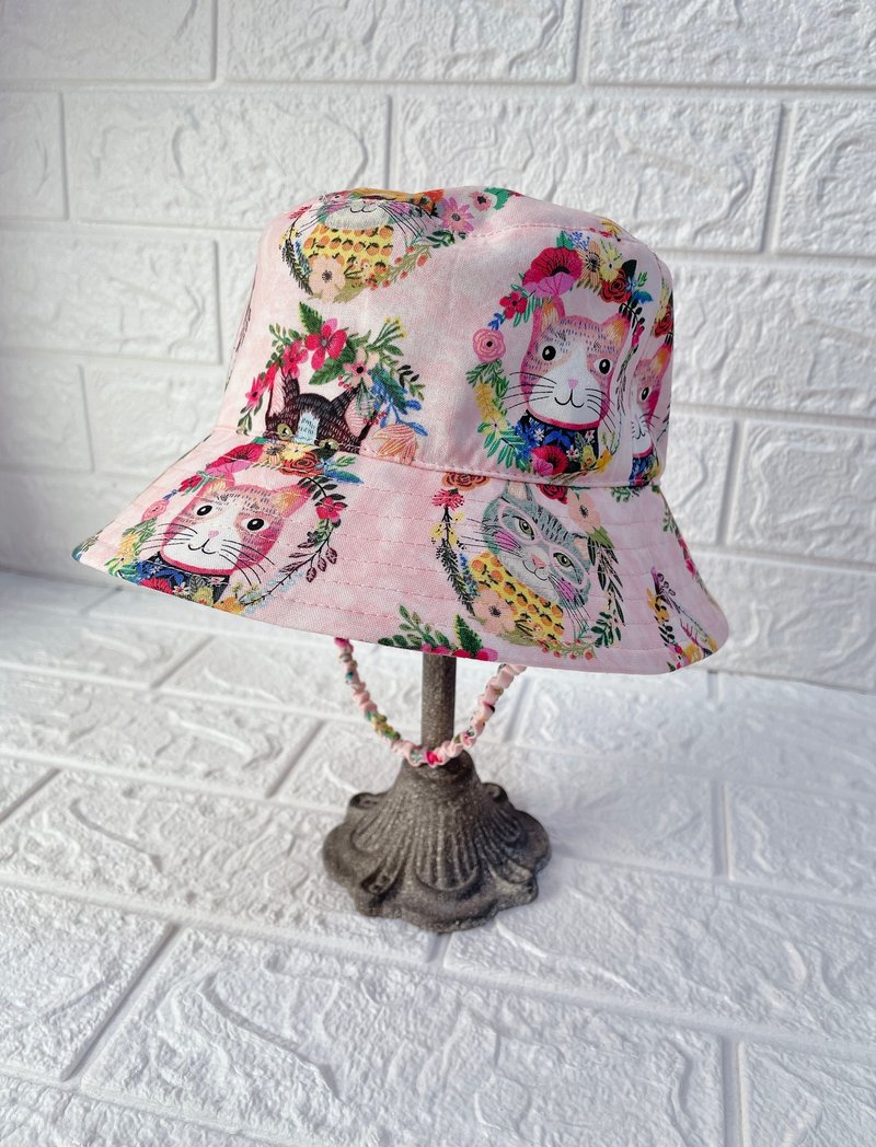 RARAKO - Handmade parent-child hats - Children's fisherman hats and adult sun hats - Huahua cute pets. meow - Hats & Caps - Cotton & Hemp Pink