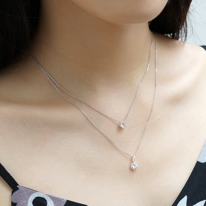 Glare Moonstone Clavicle Chain VISHI S925 Sterling Silver Inlaid Natural Blue Moonlight Crystal Necklace June - Necklaces - Other Materials 