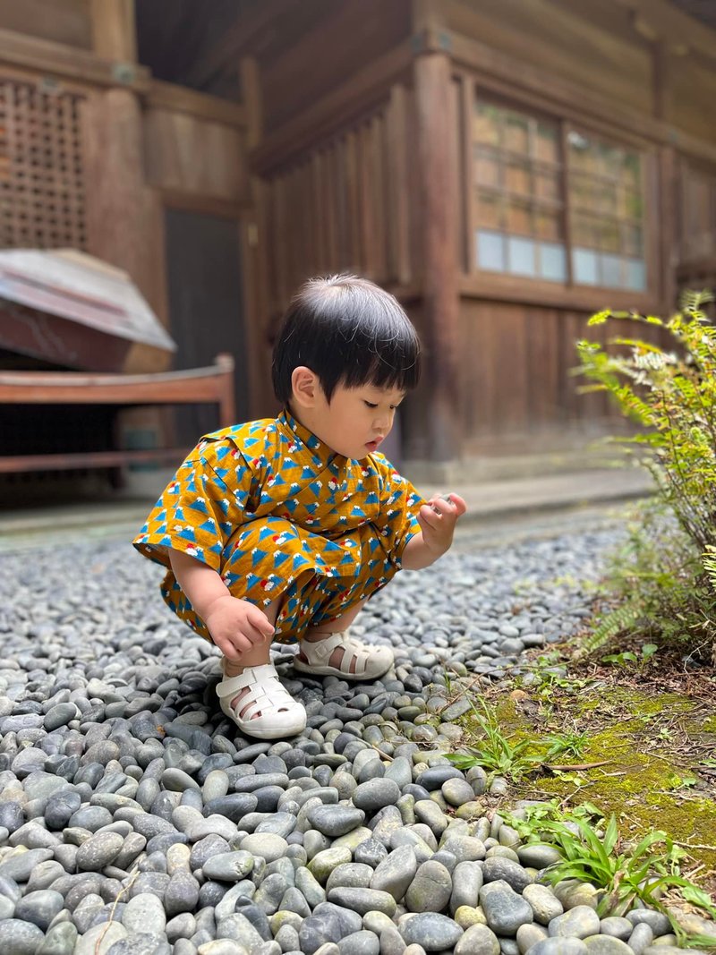甚平和服-和風4 睡衣 嬰兒 包屁衣  連身褲富士山 抓周 新bb衫 - 包屁衣/連身衣 - 棉．麻 咖啡色