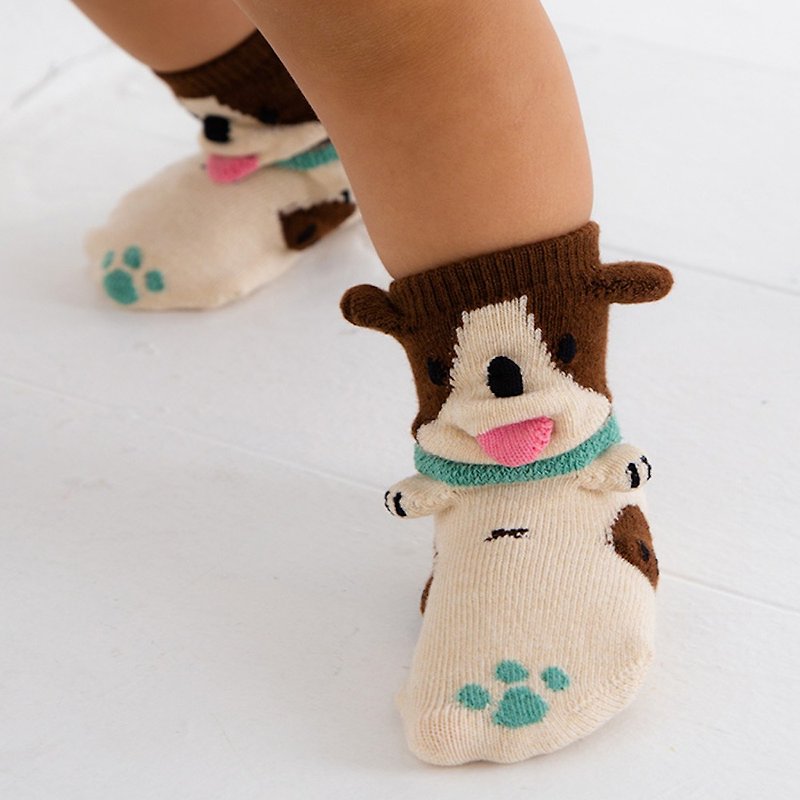 1212254 Animal Crossing Socks Dog Pop-up Socks Made in Japan Beige / White XS 9-12cm S 13-16cm - ถุงเท้าเด็ก - ผ้าฝ้าย/ผ้าลินิน สีกากี