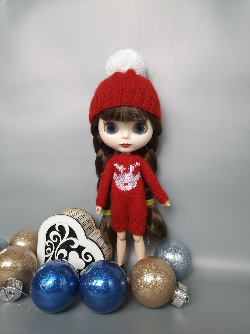 Christmas outfit for Blythe, Neo Blythe, Pullip. - 公仔模型 - 羊毛 紅色