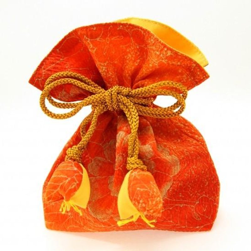陽だまり色の大輪の菊　幸せ巾着　FUGURO - 化妝包/收納袋 - 棉．麻 橘色