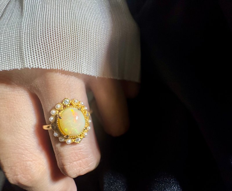 古法鎏金  歐泊 戒指 大歐泊 蛋白石 Opal ring s925 純銀 戒子 - 戒指 - 半寶石 多色