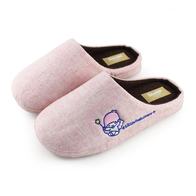 Paidal x Little Twin Stars Double Star Fairy Plush Indoor Slippers - Pink - รองเท้าแตะในบ้าน - ผ้าฝ้าย/ผ้าลินิน สึชมพู